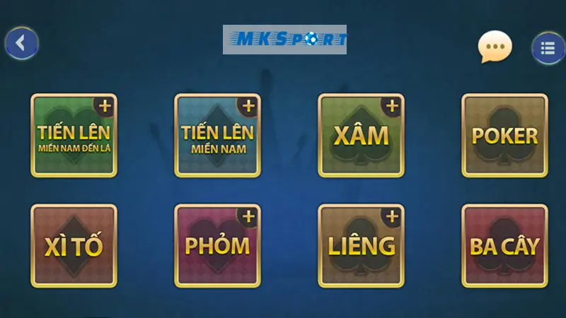 MKSport cung cấp rất nhiều các tựa game bài khác nhau